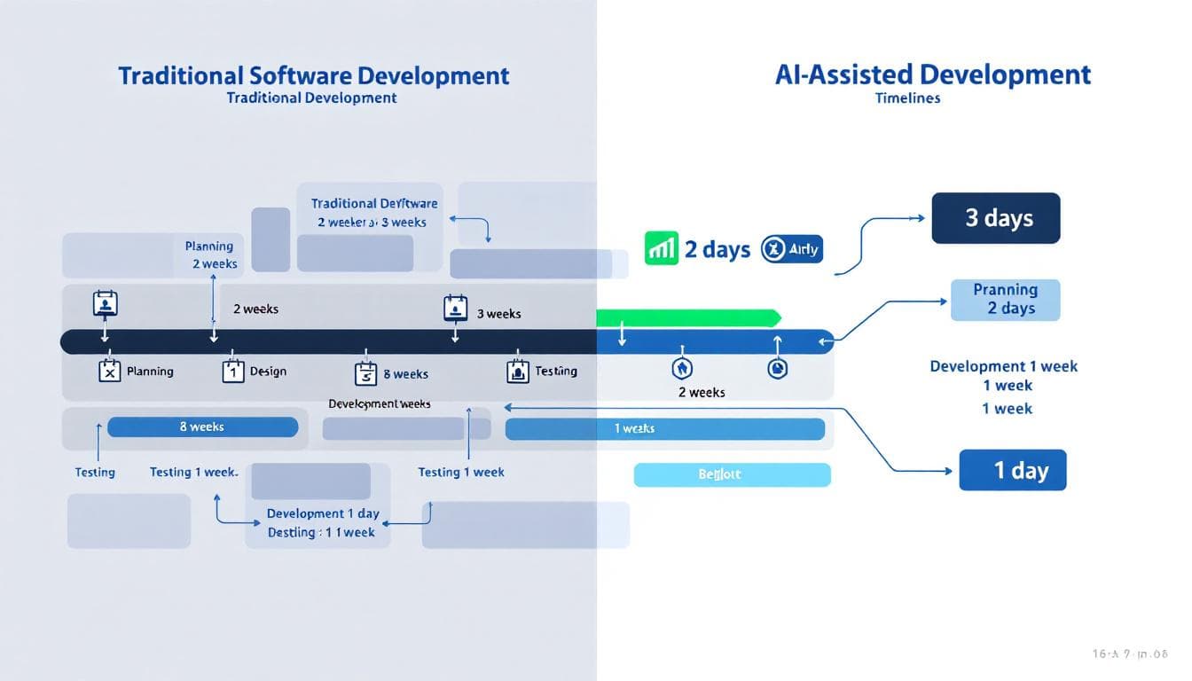 Development Timeline Comparison - Traditional vs AI-assisted development