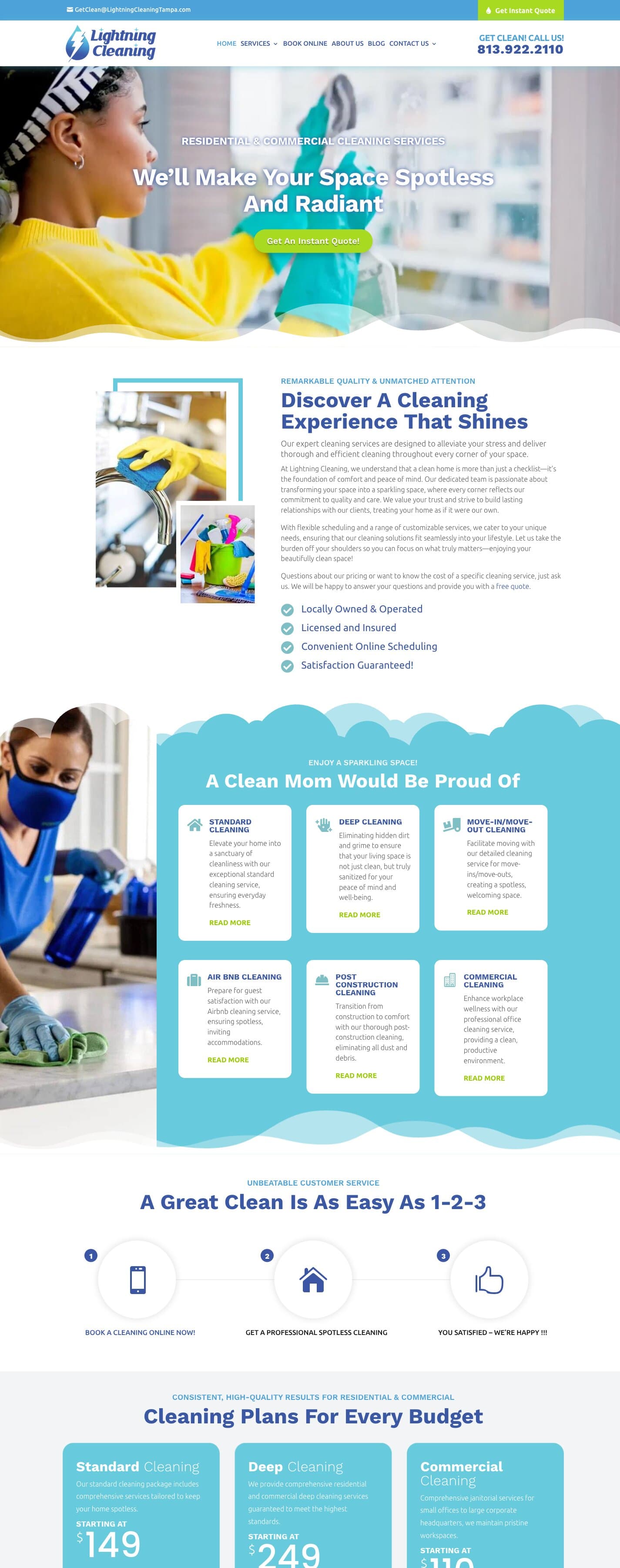 Scrolling through the Lightning Cleaning website